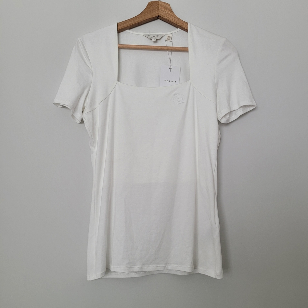 Ted Baker London Size 2  Gerbela White Women's Short Sleeve Square Neck Top NWT